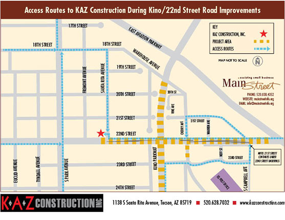 Map showing alternate routes during Kino Parkway and 22nd Street Construction